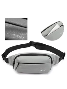 TINYAT 男士腰部字母圖案包胸包 - 灰色 - 查看 3