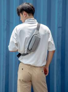 TINYAT 男士腰部字母圖案包胸包 - 灰色 - 查看 7