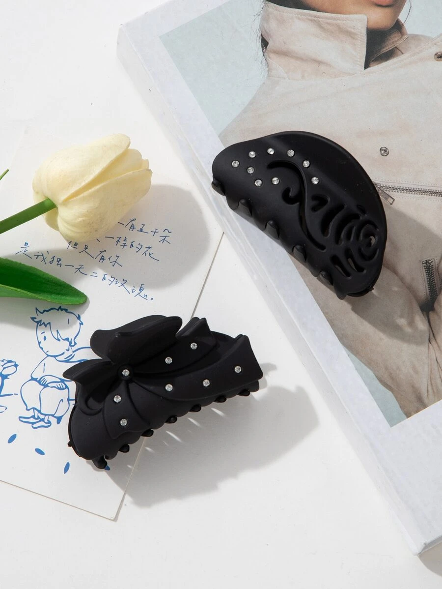 2入組水鑽和蝴蝶結裝飾髮爪