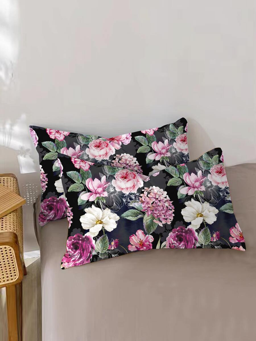 1pair Floral Pattern Pillowcase Without Filler - Multicolor - View 1