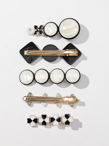 5 cái Hoa & Cỏ bốn lá Trang trí nội thất Cá sấu Kẹp tóc - Đen và trắng - Xem 2