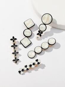 5 cái Hoa & Cỏ bốn lá Trang trí nội thất Cá sấu Kẹp tóc - Đen và trắng - Xem 4