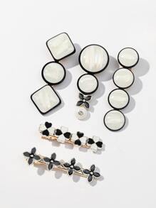 5 cái Hoa & Cỏ bốn lá Trang trí nội thất Cá sấu Kẹp tóc - Đen và trắng - Xem 5