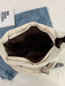 Free Charm 绗缝大容量单肩托特包,适合女性日常使用、上班通勤、上学、大学学习,帆布包,轻便,可折叠,米色,学生用托特包,多个隔层,非常适合海滩、上学、工作和日常使用,适合青少年的文学书包,非常适合书籍、购物、书包、学校手提包、防水、便携、经典休闲,适合少女、女大学生,学校托特包,大学必备品 - 米色 - 查看 7