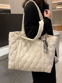 Free Charm 绗缝大容量单肩托特包,适合女性日常使用、上班通勤、上学、大学学习,帆布包,轻便,可折叠,米色,学生用托特包,多个隔层,非常适合海滩、上学、工作和日常使用,适合青少年的文学书包,非常适合书籍、购物、书包、学校手提包、防水、便携、经典休闲,适合少女、女大学生,学校托特包,大学必备品 - 米色 - 查看 8