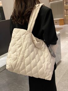 Free Charm 绗缝大容量单肩托特包,适合女性日常使用、上班通勤、上学、大学学习,帆布包,轻便,可折叠,米色,学生用托特包,多个隔层,非常适合海滩、上学、工作和日常使用,适合青少年的文学书包,非常适合书籍、购物、书包、学校手提包、防水、便携、经典休闲,适合少女、女大学生,学校托特包,大学必备品 - 米色 - 查看 9