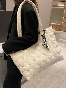 Free Charm 绗缝大容量单肩托特包,适合女性日常使用、上班通勤、上学、大学学习,帆布包,轻便,可折叠,米色,学生用托特包,多个隔层,非常适合海滩、上学、工作和日常使用,适合青少年的文学书包,非常适合书籍、购物、书包、学校手提包、防水、便携、经典休闲,适合少女、女大学生,学校托特包,大学必备品 - 米色 - 查看 11