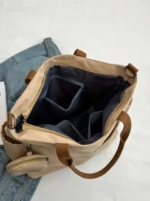 字母圖案購物袋帶零錢包 - 卡其色 - 查看 8