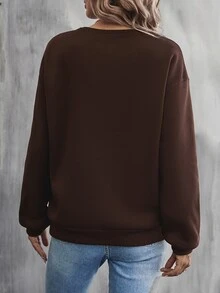 SHEIN Unity 心和蝴蝶圖案落肩袖運動衫 - 咖啡棕 - 查看 2