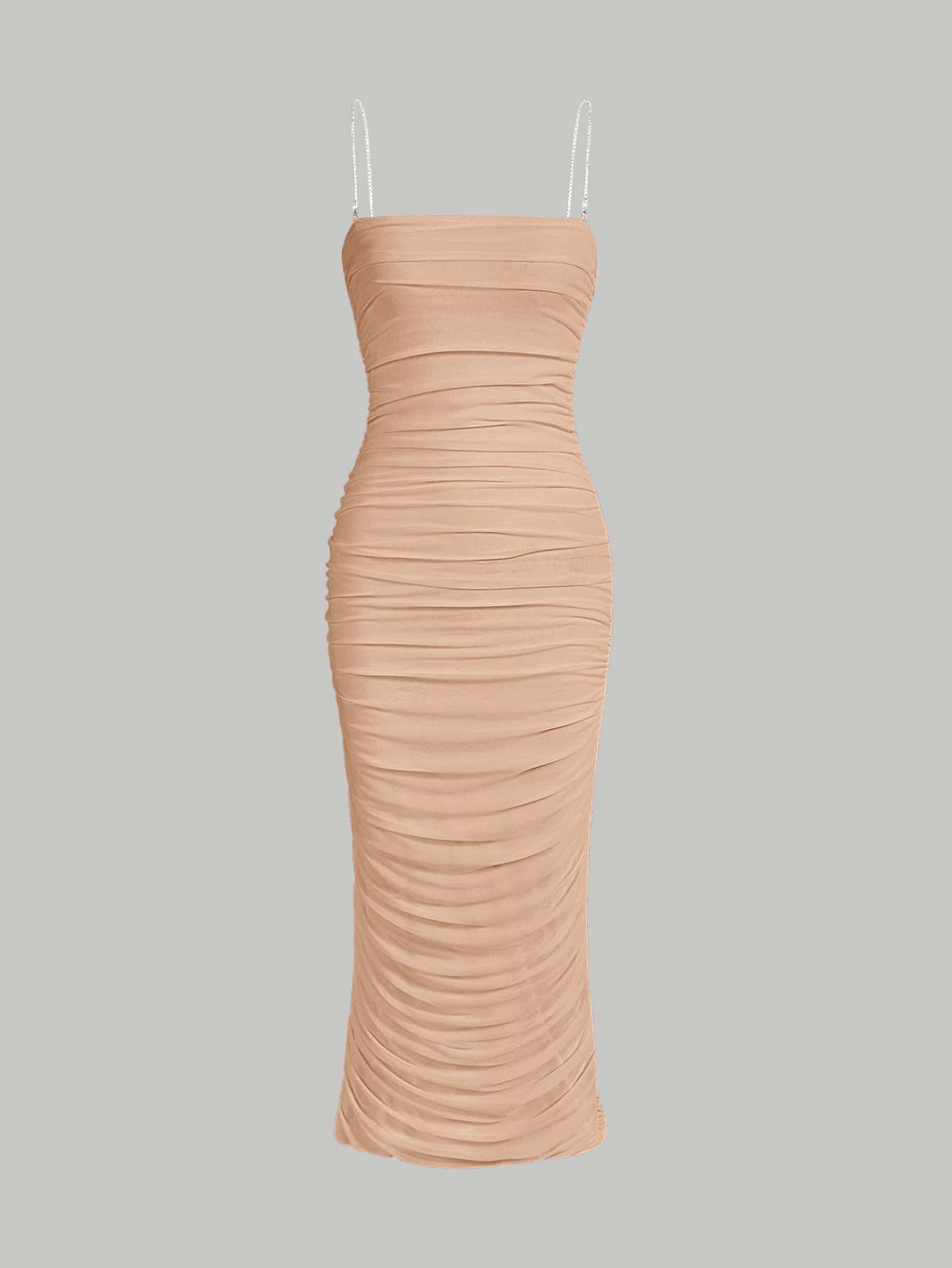 SHEIN MOD Chain Detail Ruched Cami Dress - Apricot - View 1