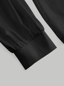SHEIN MOD Vestido camisero de hombros caídos fruncido con corbata - Negro - Ver 3