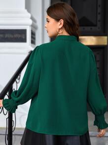 SHEIN Clasi Plus Asymmetrical Neck Puff Sleeve Blouse - Dark Green - View 2
