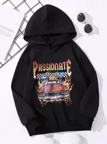 女孩汽車和字母圖案連帽衫