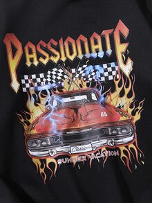 女孩汽車和字母圖案連帽衫