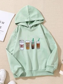 Tween Girl Coffee & Letter Graphic Sweatshirt - Mint Green - View 1