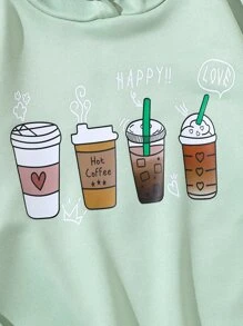 Tween Girl Coffee & Letter Graphic Sweatshirt - Mint Green - View 4