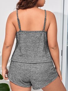 Plus Marled Knit Cami Top & Shorts PJ Set - Grey - View 2