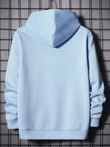 Manfinity VCAY Men Letter Graphic Drawstring Light Blue Letter Long Sleeve Casual Hoodie, For Friends, Husband, Boyfriend Gifts, For Fall Winter - Baby Blue - View 2