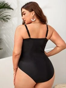 Zomer Plus Size Vetersluiting Voorkant Gerimpelde Buste Eendelig Badpak