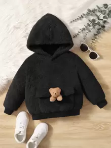 SHEIN 小男童熊裝飾法蘭絨連帽衫