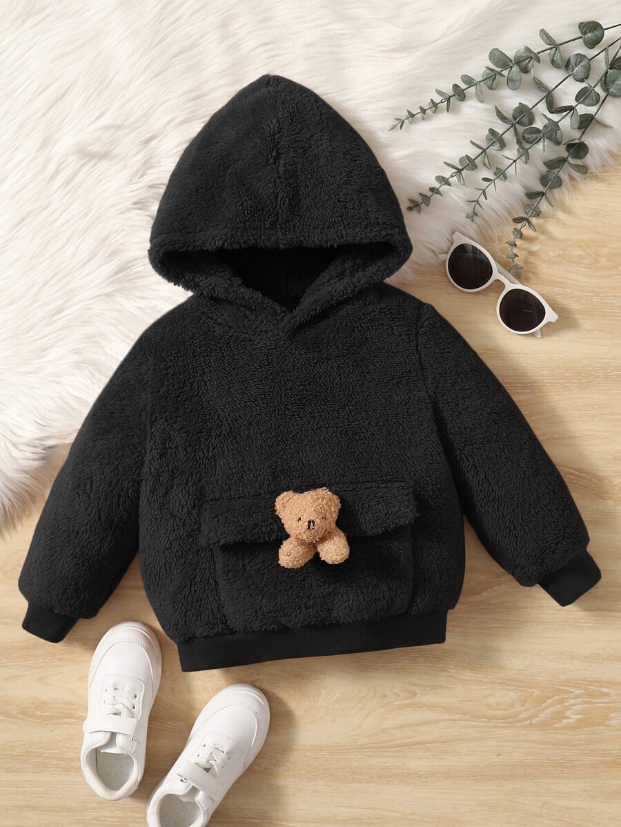 SHEIN 小男童熊裝飾法蘭絨連帽衫