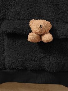 SHEIN 小男童熊裝飾法蘭絨連帽衫