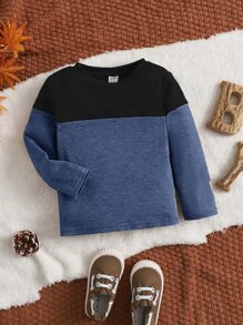 SHEIN 嬰兒男童雙色t恤,休閑簡約風,適用於秋冬季穿著 - 彩色 - 查看 1