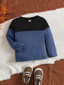 SHEIN 嬰兒男童雙色t恤,休閑簡約風,適用於秋冬季穿著 - 彩色 - 查看 3