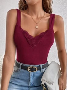 SHEIN Privé Contrast Lace Wide Strap Top