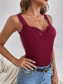 SHEIN Privé Contrast Lace Wide Strap Top