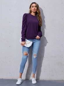 SHEIN LUNE 泡泡袖套頭衫 - 紫羅蘭色 - 查看 3