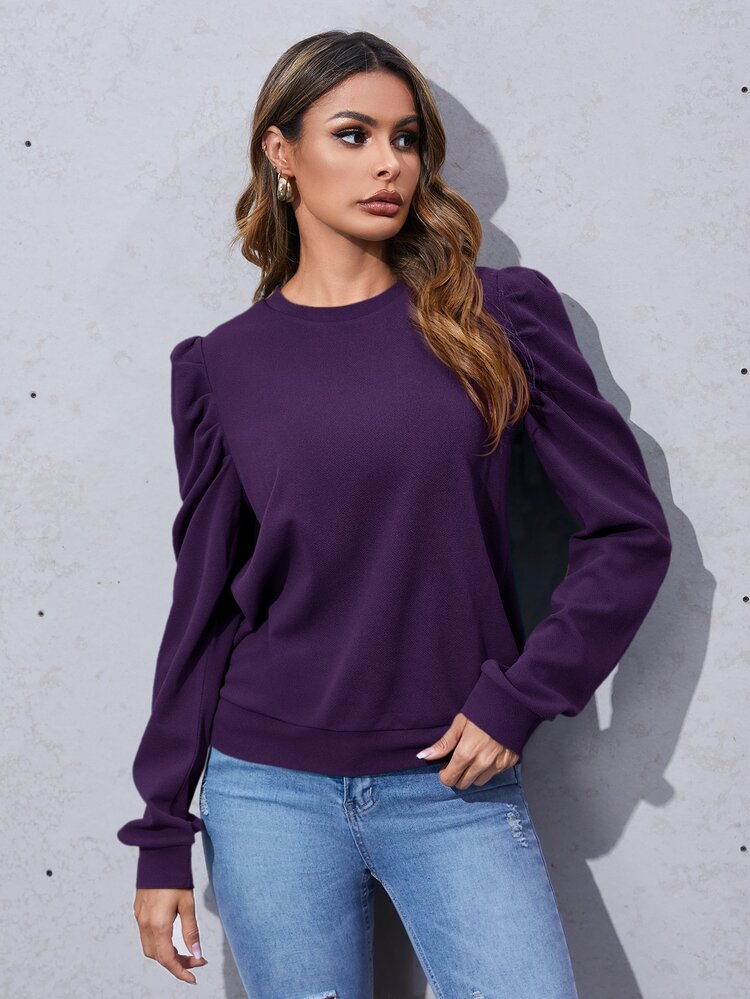 SHEIN LUNE 泡泡袖套頭衫 - 紫羅蘭色 - 查看 5