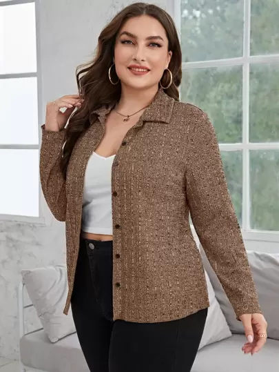 SHEIN Privé 大碼前紐扣T恤