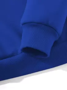 SHEIN Unity 字母圖案落肩袖加絨內裏衛衣和衛褲 - 寶藍色 - 查看 6