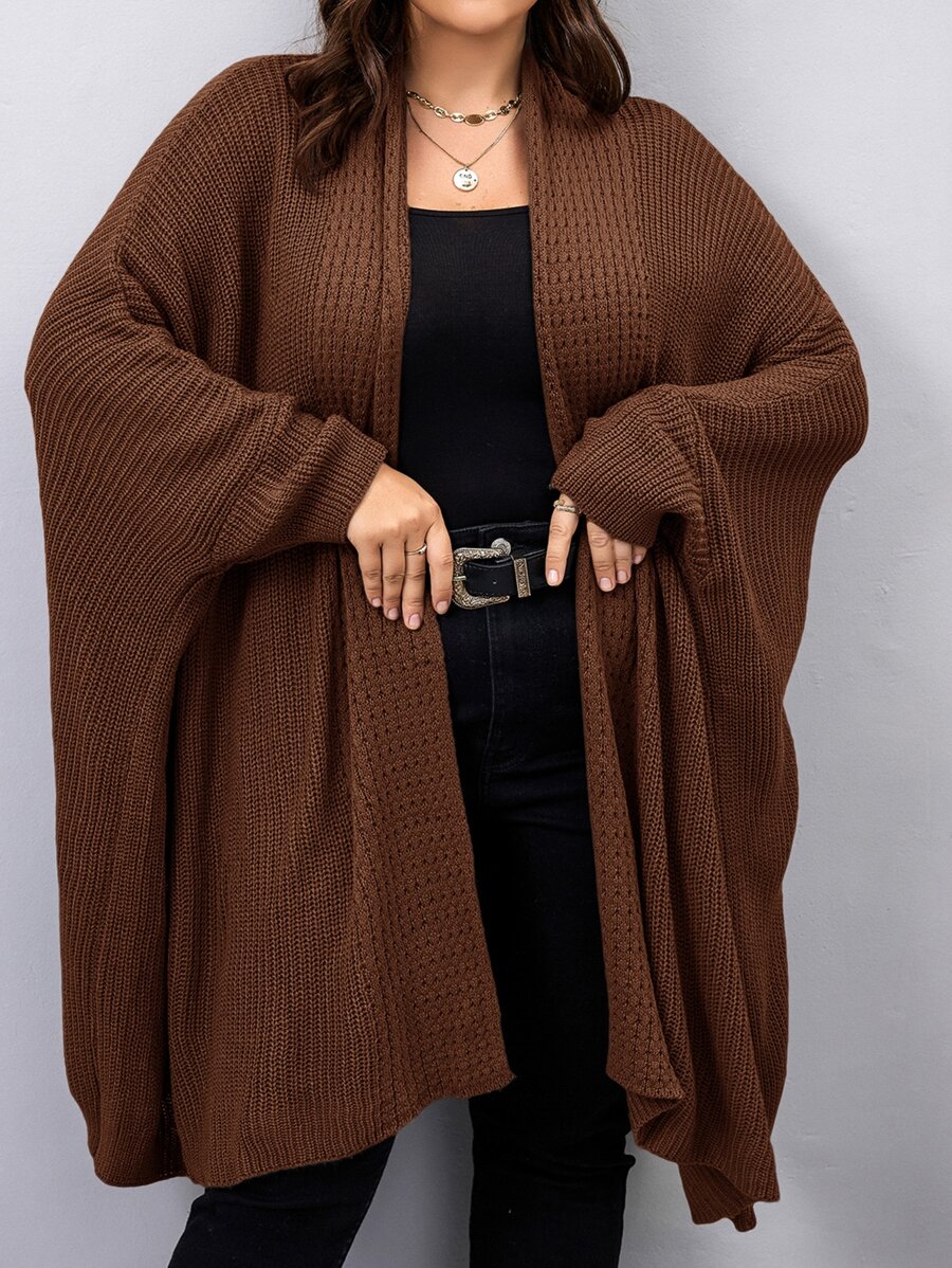 Calvaya Plus Size Batwing Sleeve Cardigan - Coffee Brown - View 1
