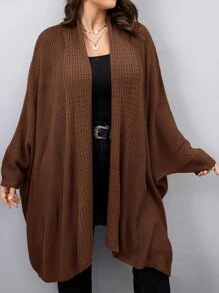 Calvaya Plus Size Batwing Sleeve Cardigan - Coffee Brown - View 3