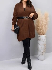 Calvaya Plus Size Batwing Sleeve Cardigan - Coffee Brown - View 4