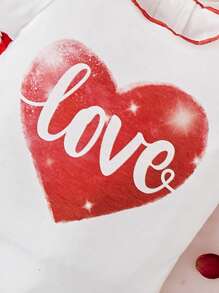 Baby Heart Print Ruffle Trim Bodysuit & Letter Graphic Bodysuit - Red and White - View 3