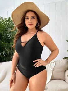 SHEIN Bañador una pieza unicolor - Negro - Ver 3