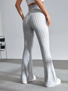 SHEIN EZwear Solid Ribbed Knit Flare Leg Pants