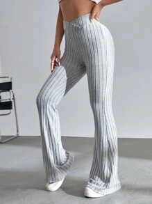 SHEIN EZwear Solid Ribbed Knit Flare Leg Pants