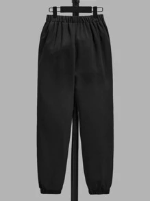 SHEIN Boys Slogan & Spaceman Print Trousers - Black - View 2