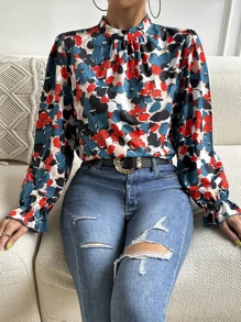 ÉTHER D'OR Allover Floral Print Flounce Sleeve Blouse Women Shirt,Long Sleeve Tops Fall Cloth For Women - Multicolor - View 1
