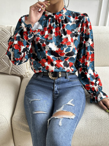 ÉTHER D'OR Allover Floral Print Flounce Sleeve Blouse Women Shirt,Long Sleeve Tops Fall Cloth For Women - Multicolor - View 3
