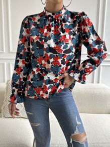 ÉTHER D'OR Allover Floral Print Flounce Sleeve Blouse Women Shirt,Long Sleeve Tops Fall Cloth For Women - Multicolor - View 4