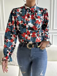 ÉTHER D'OR Allover Floral Print Flounce Sleeve Blouse Women Shirt,Long Sleeve Tops Fall Cloth For Women - Multicolor - View 6