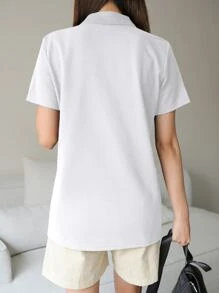 DAZY T-shirt à motif d'ours et de lettre col polo