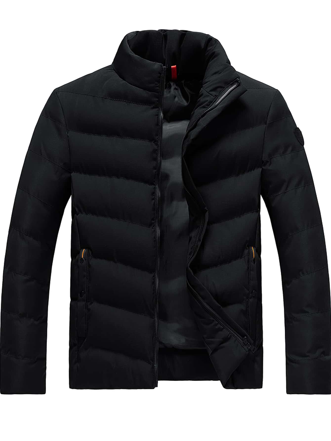 Manfinity Homme Loose Fit Men's Solid Color Zip-Up Coat For Winter, For Fall - Black - View 1
