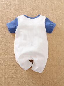 Yierying 男嬰卡通獅子圖案連身短褲 - 白色 - 查看 2