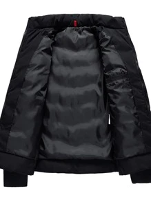 Manfinity Homme Loose Fit Men's Solid Color Zip-Up Coat For Winter, For Fall - Black - View 3